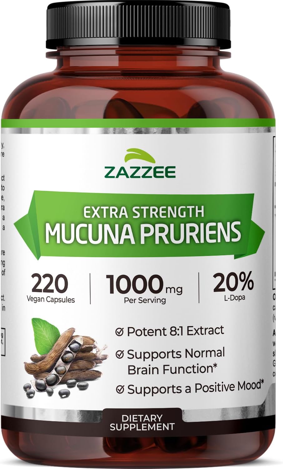 Zazzee Extra Strength Mucuna Pruriens 8:1 Extract, 20% L-Dopa, 220 Capsules | 1000 mg Per Serving, Vegan, 110 Day Supply, Concentrated and Standardized 8X Extract, 100% Vegetarian, All-Natural, Non-GMO Gsupps Australia