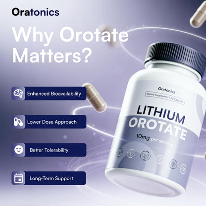 Oratonics Lithium Orotate 10mg – Trace Mineral Lithium Supplement for Daily Balance & Cognitive Clarity – Low-Dose, Highly Absorbable Formula – Vegan ORATONICS