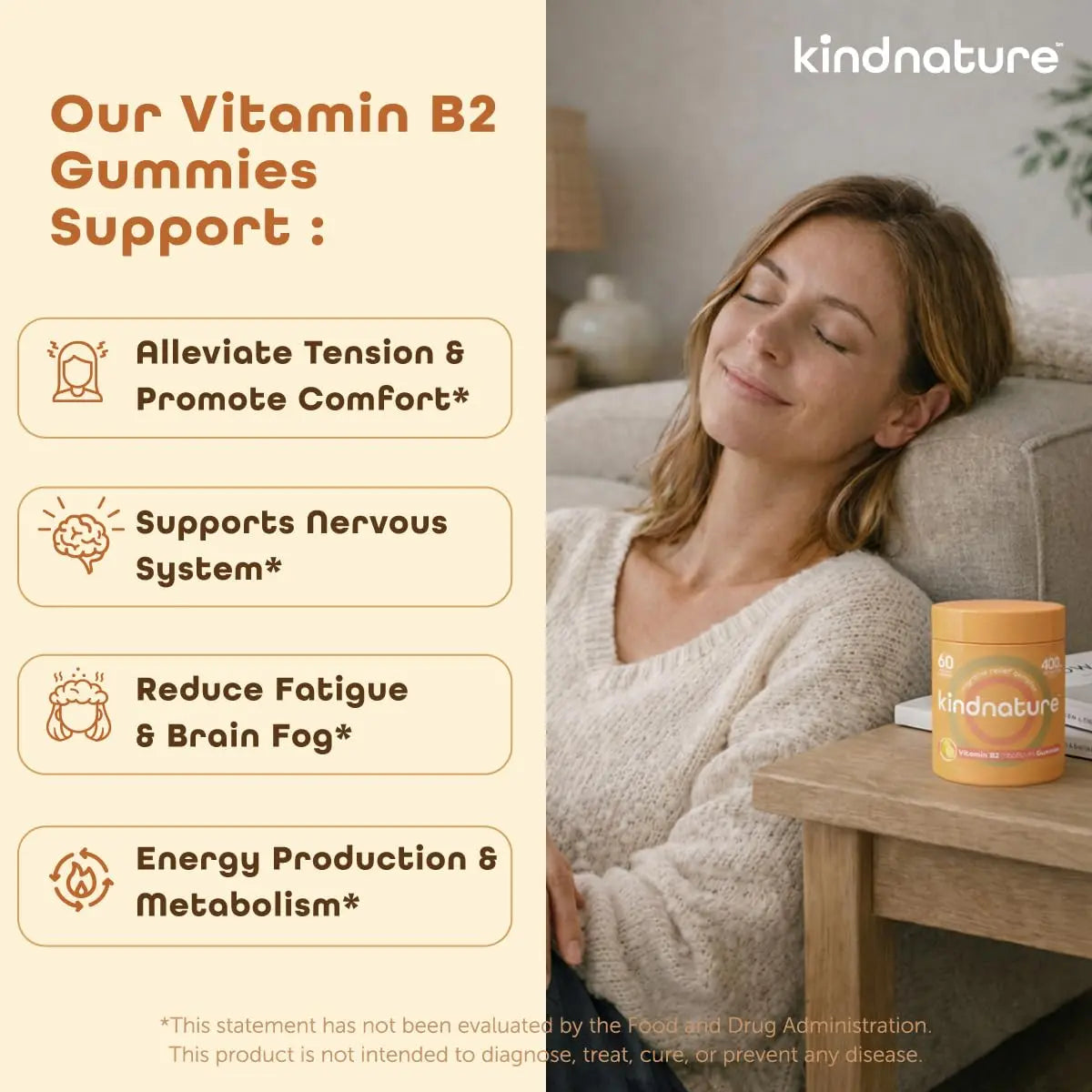 kindnature Vitamin B2 Gummies - Riboflavin 400mg Supplement for Kids & Adults - Non-GMO, Soy & Gluten-Free, Vegan Chewable Gummies (30 Day Supply) (2) kindnature