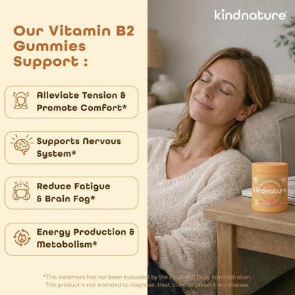 kindnature Vitamin B2 Gummies - Riboflavin 400mg Supplement for Kids & Adults - Non-GMO, Soy & Gluten-Free, Vegan Chewable Gummies (30 Day Supply) (2) kindnature