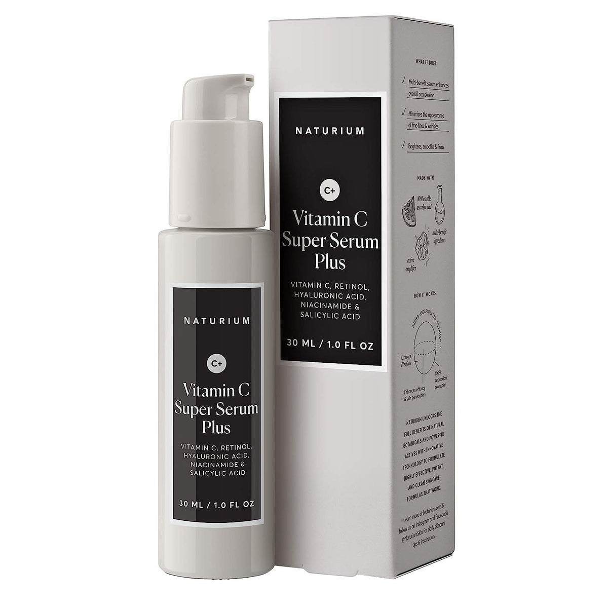 Naturium Vitamin C Super Serum Plus, Smoothing Face Care, plus Retinol, Hyaluronic Acid, Niacinamide & Salicylic Acid, 1 oz Naturium