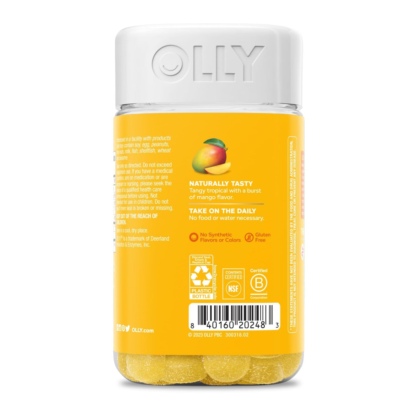 OLLY Probiotic Gummy, 1 Billion CFUs, Immune and Digestive Support, Chewable Probiotic Supplement, Mango, 80 Count OLLY