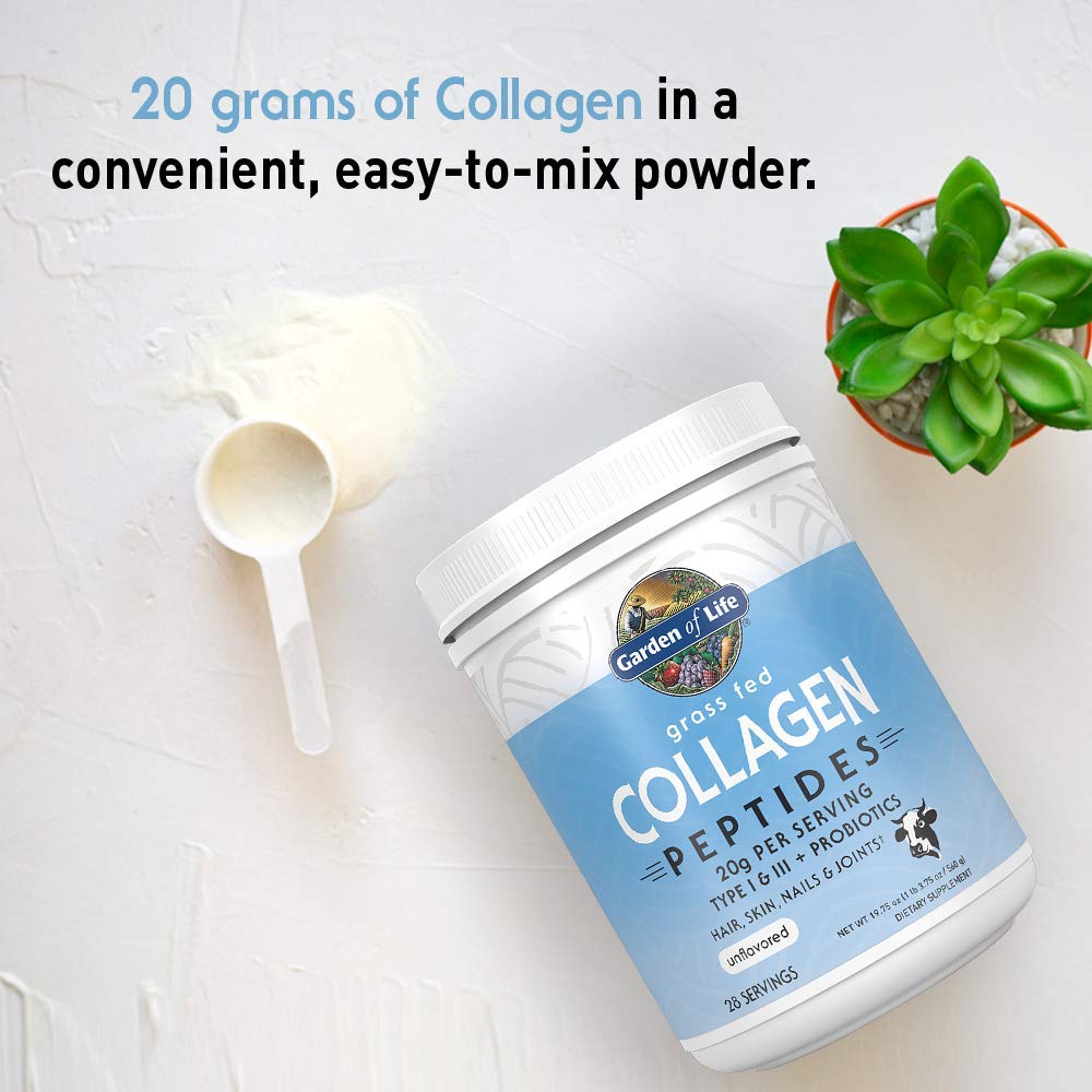 Garden of Life Grass Fed Collagen Peptides Powder Unflavored Collagen Powder for Hair Skin Nails Joints, Hydrolyzed Collagen Protein Supplements Garden of Life