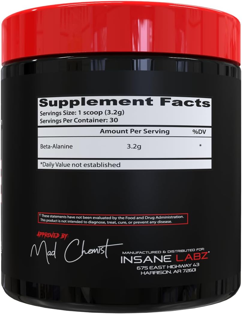 Insane Labz Pure Beta Alanine Powder, 3200mg Serving, 30 Servings