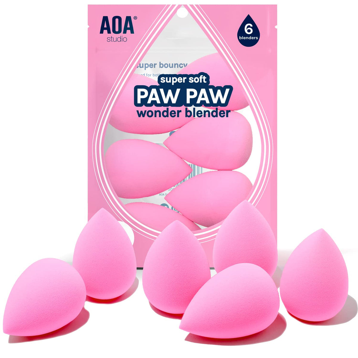 AOA Studio Collection makeup Sponge Set Latex Free and High-definition Set of 6 makeup Wonder blender For Powder Cream and Liquid, Super Soft Wonder Beauty Cosmetic AOA STUDIO