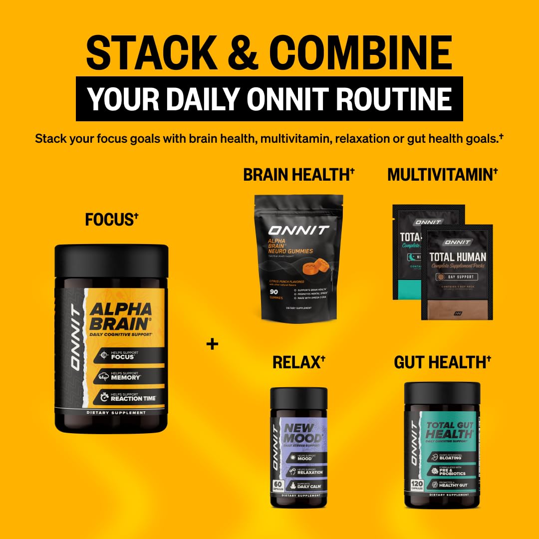 ONNIT Alpha Brain Nootropic Brain Supplement for Focus, Memory, Mental Clarity, Cognitive Support with L-Theanine and Vitamin B6, 30 Count Capsules ONNIT