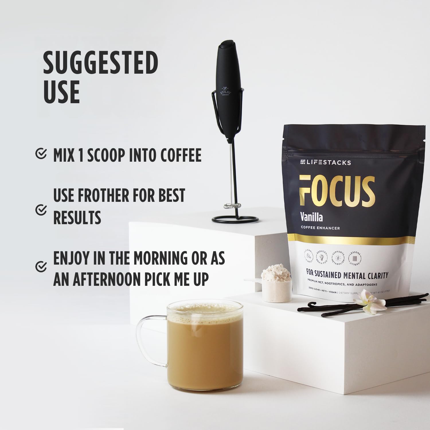 LIFESTACKS Focus Coffee Creamer for Energy & Clarity - MCT Powder + Nootropics + Adaptogens - Boost Productivity Without Jitters or Crash - Keto, Vegan, 0 Sugar - with Taurine, L-Tyrosine, Rhodiola LIFESTACKS buy australia supplements