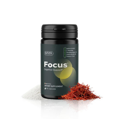 ELEVITA WELLNESS Focus Supplement (Made in Italy) | Premium Blend with L-Theanine, Lion's Mane & B Vitamins, Saffron and Vitamin D | Focus & Cognitive Support for Men & Women ELEVITA WELLNESS