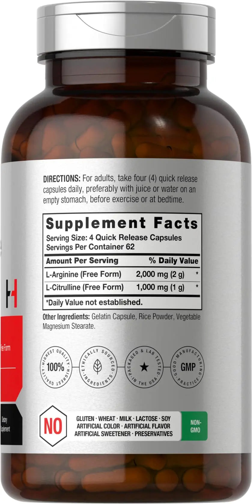 Horbäach L-Arginine L-Citrulline Complex | 3000mg | 250 Capsules | Non-GMO, Gluten Free Supplement Horbäach
