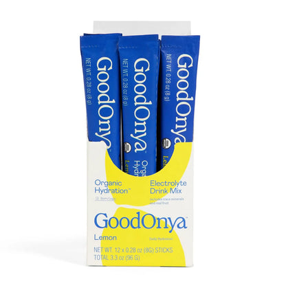 GOODONYA Organic Hydration Electrolyte Drink Mix, Certified Organic Hydration Powder, Non-GMO, Biochecked Glyphosate Free, Low Sugar, Lemonade Flavor, No Artificial Flavors,12 Stick Packs GOODONYA