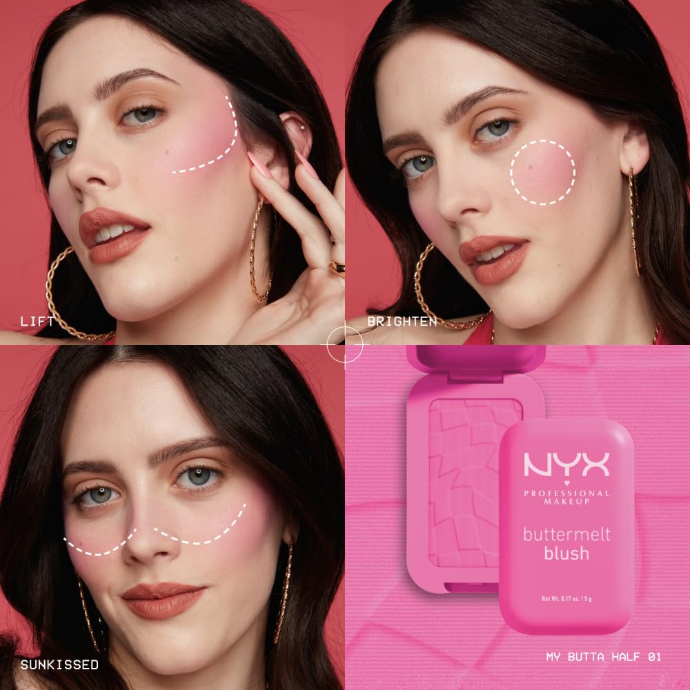 NYX PROFESSIONAL MAKEUP Buttermelt Powder Blush, Fade and Transfer-Resistant Blush, Up to 12HR Make Up Wear, Vegan Formula - For The Butta NYX PROFESSIONAL MAKEUP