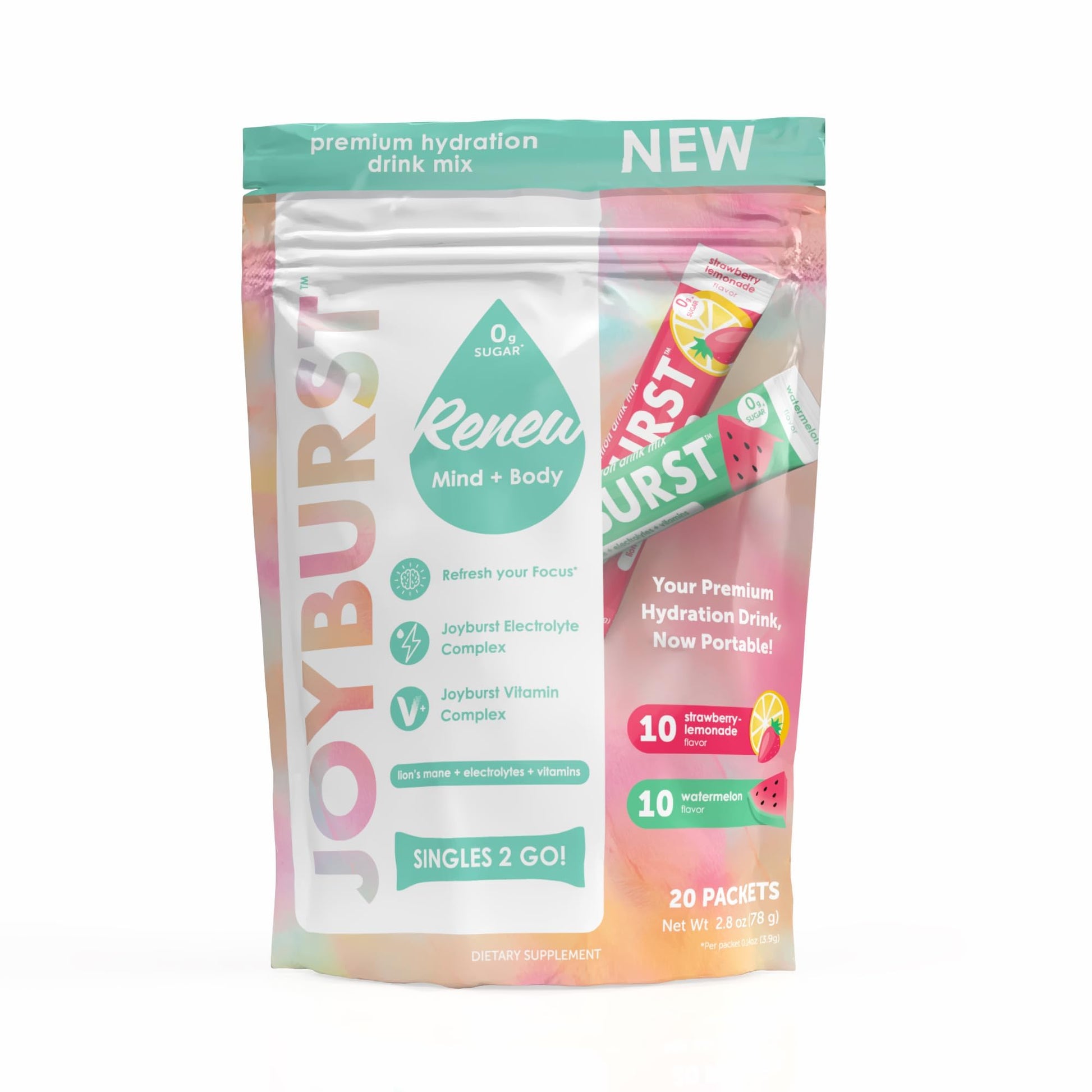 Joyburst Sugar Free Electrolytes Powder Packets, Instant Hydration Drink Mix Sticks, Variety Pack (10 Watermelon, 10 Strawberry Lemonade), Rehydrate On-The-Go JOYBURST buy australia supplements