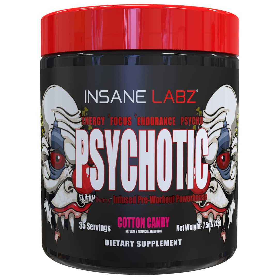 Insane Labz Psychotic, High Stimulant Pre Workout Powder, Extreme Lasting Energy, Focus and Endurance with Beta Alanine, Creatine Monohydrate DMAE, 35 Srvgs (Fruit Punch)