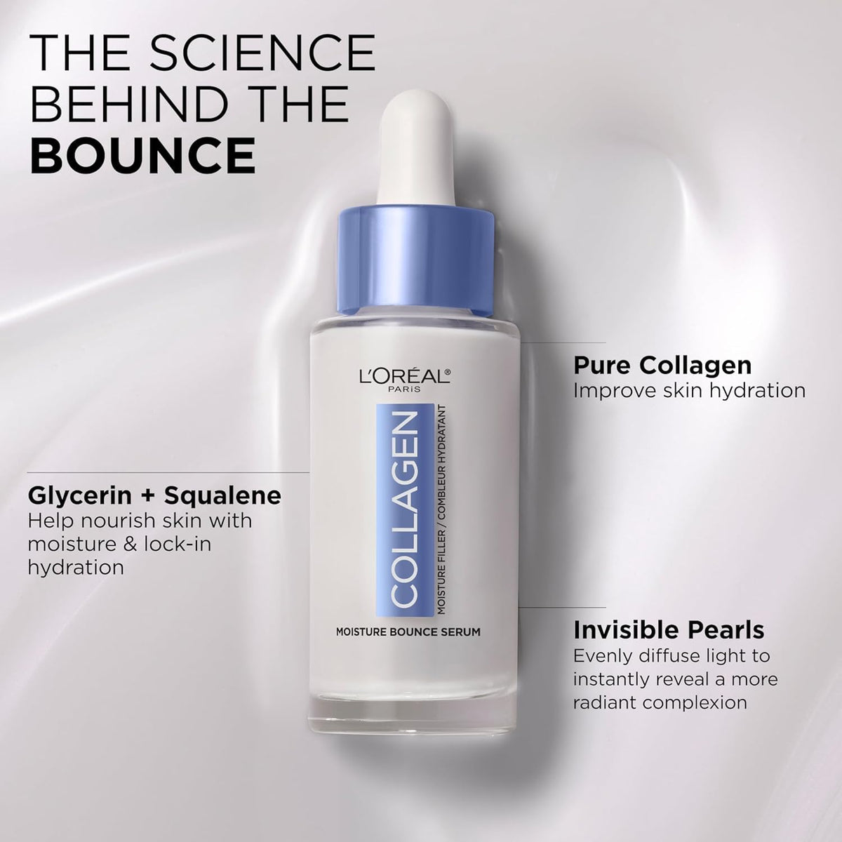 L'Oreal Paris Collagen Moisture Filler Moisture Bounce Face Serum, Glow Serum with Collagen, Glycerin, and Squalane for Bouncy, Radiant, Hydrated Skin, Includes Sample L'Oreal Paris