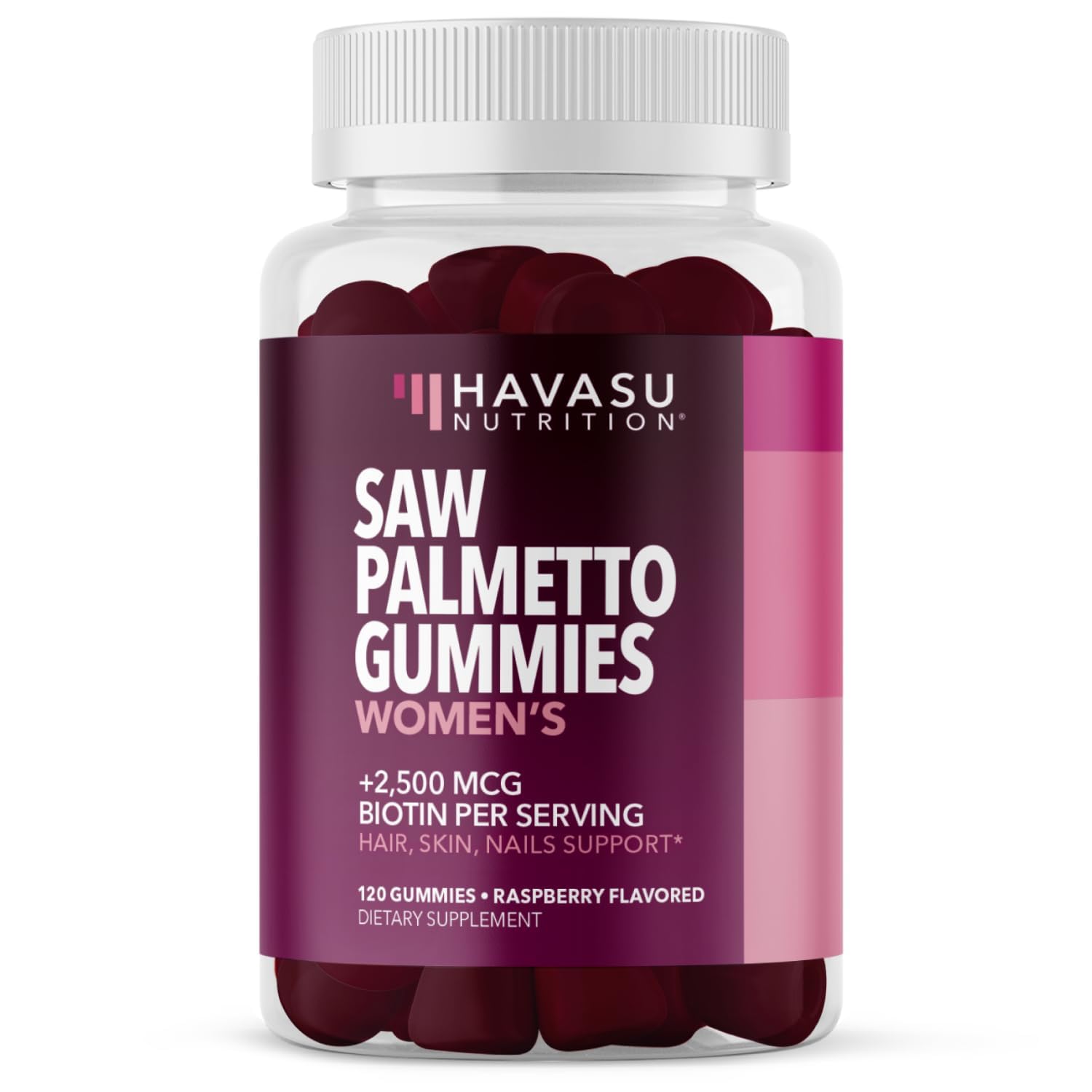 Saw Palmetto Gummies for Women, Raspberry, 60ct, 2500mcg Biotin | DHT Blocker & Hair, Skin, Nail Health Gummies, Supports Stronger-Looking Hair, Raspberry Flavor, 1 Month Supply Gsupps Australia