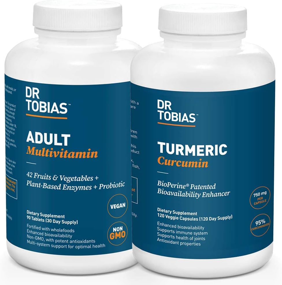 Dr. Tobias Adult Multivitamin & Turmeric Curcumin, Energy, Immune Health, Bone & Joint Support, Vegan, Non-GMO
