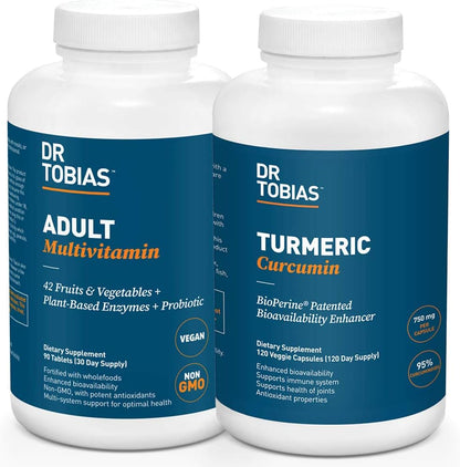 Dr. Tobias Adult Multivitamin & Turmeric Curcumin, Energy, Immune Health, Bone & Joint Support, Vegan, Non-GMO