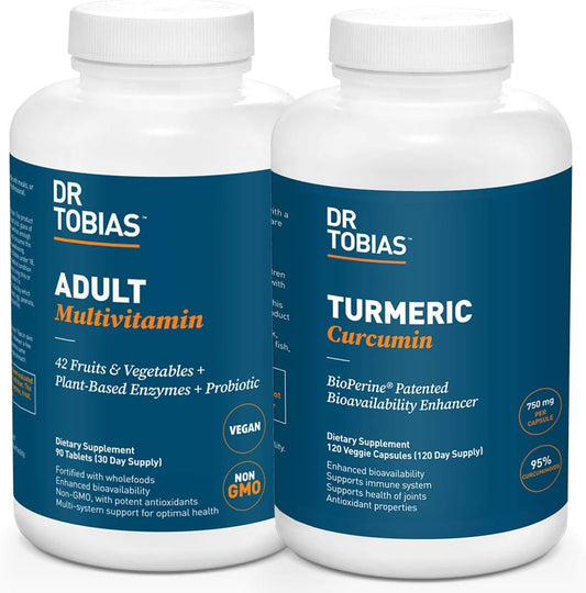 Dr. Tobias Adult Multivitamin & Turmeric Curcumin, Energy, Immune Health, Bone & Joint Support, Vegan, Non-GMO