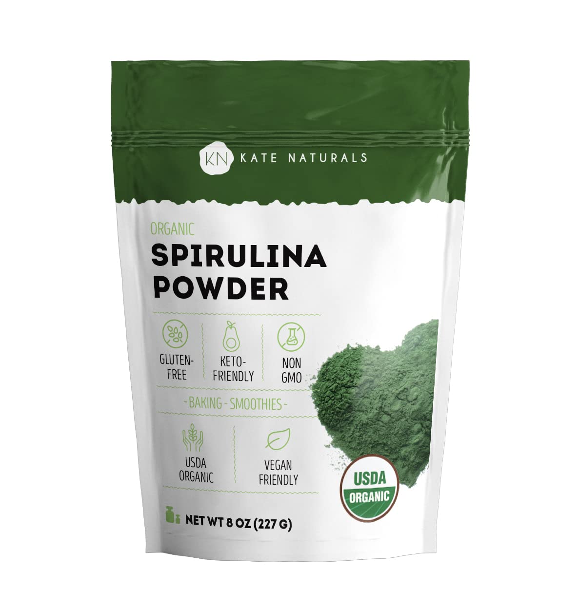 Kate Naturals Organic Spirulina Powder for Immune Support and Antioxidants. Nutrient Dense Superfood Supplement Kate Naturals