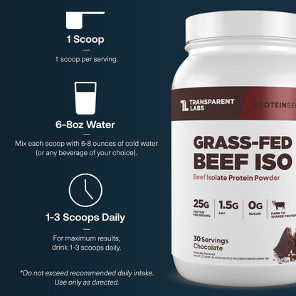 Transparent Labs Grass-Fed Beef Isolate Protein Powder – Naturally Flavored, Dairy-Free Protein with 25g of Protein per Serving for Increased Recovery & Strength - 30 Servings, Chocolate Peanut Butter