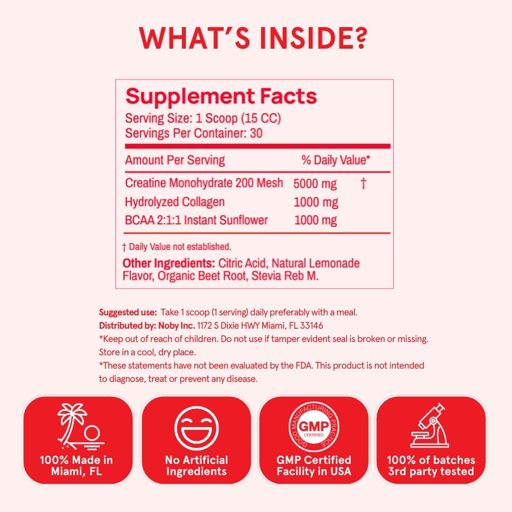 Peach Perfect Creatine Blend for Women – Micronized Creatine Monohydrate with BCAA & Collagen for Glute Strength Support – Pink Lemonade – 30 Servings Peach Perfect
