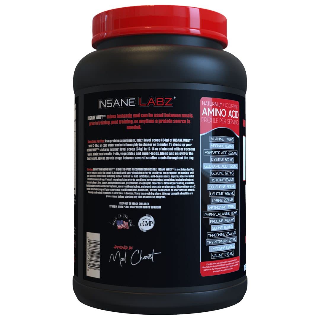 Insane Labz Insane Whey,100% Muscle Building Whey Protein, Post Workout, BCAA Amino Profile, Mass Gainer, Meal Replacement, 60 Srvgs, (Chocolate)