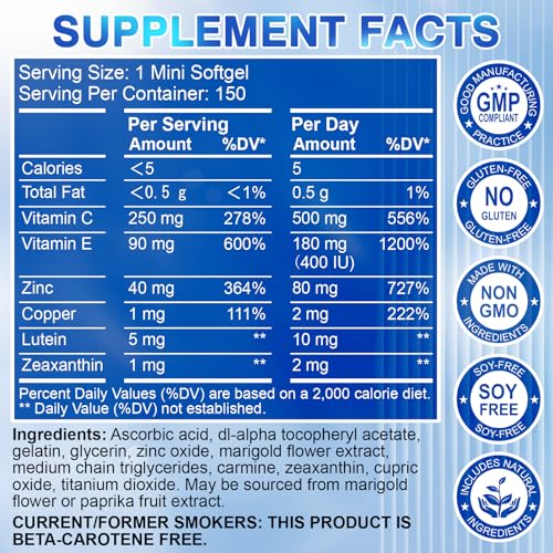 AREDS 2 Eye Vitamin & Mineral Supplement — Lutein and Zeaxanthin Supplement, Vitamin C & E, Zinc & Copper for Blue Light Protection, Eye Health Support FIDERNIC