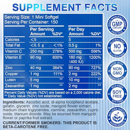 AREDS 2 Eye Vitamin & Mineral Supplement — Lutein and Zeaxanthin Supplement, Vitamin C & E, Zinc & Copper for Blue Light Protection, Eye Health Support FIDERNIC