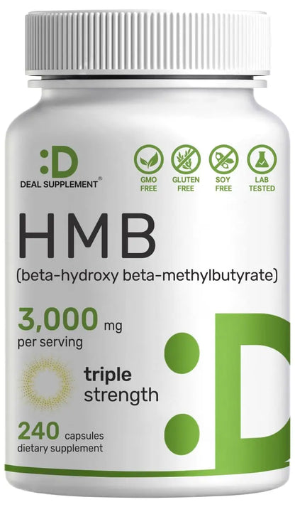 Ultra Strength HMB Supplements 3,000mg Per Serving, 240 Capsules | Third Party Tested | Supports Muscle Growth, Retention DEAL SUPPLEMENT