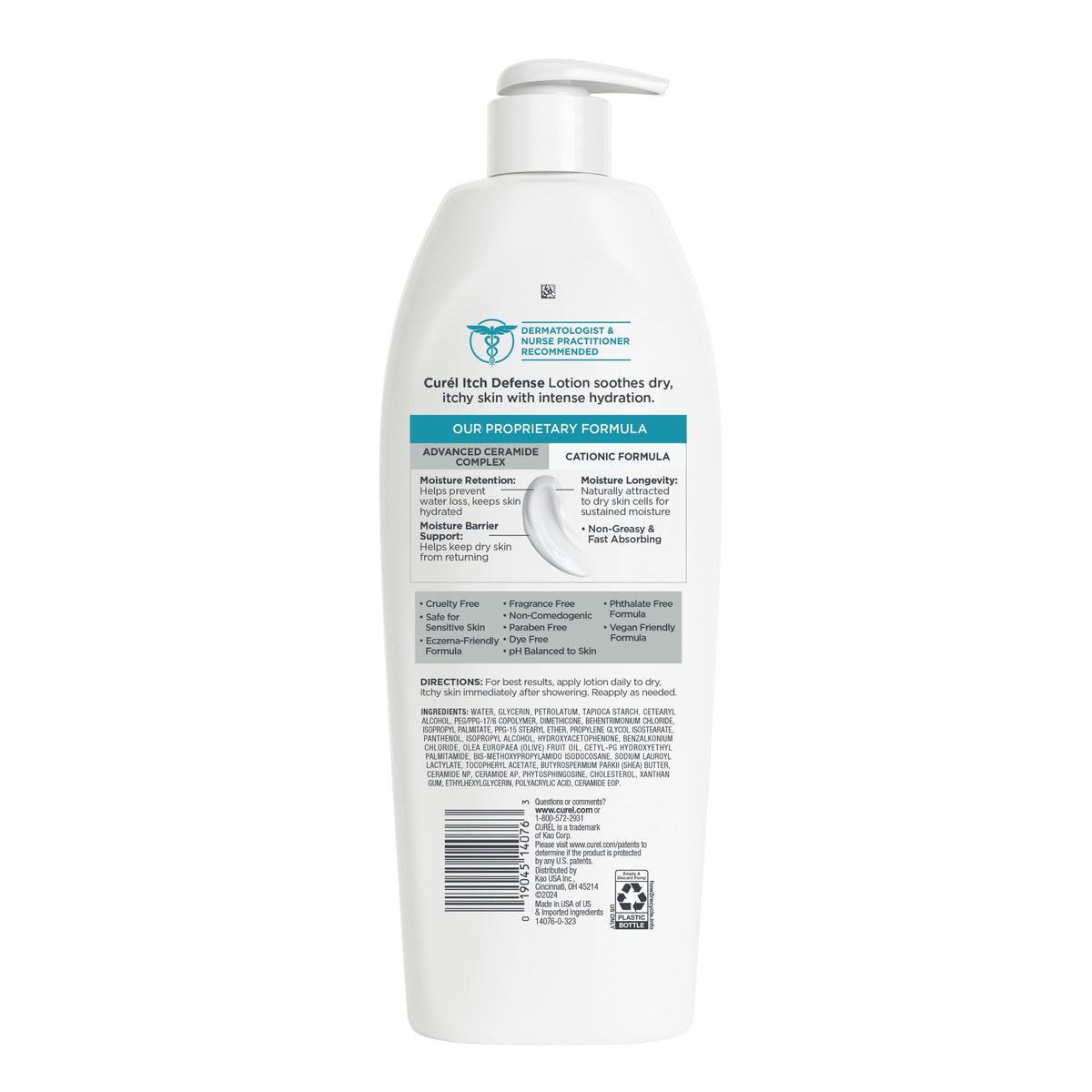 Curel Itch Defense Calming Body Lotion, Moisturizer for Dry, Itchy Skin, Body and Hand Lotion, with Advanced Ceramide Complex, Pro-Vitamin B5, Shea Butter, 20 Oz Curel