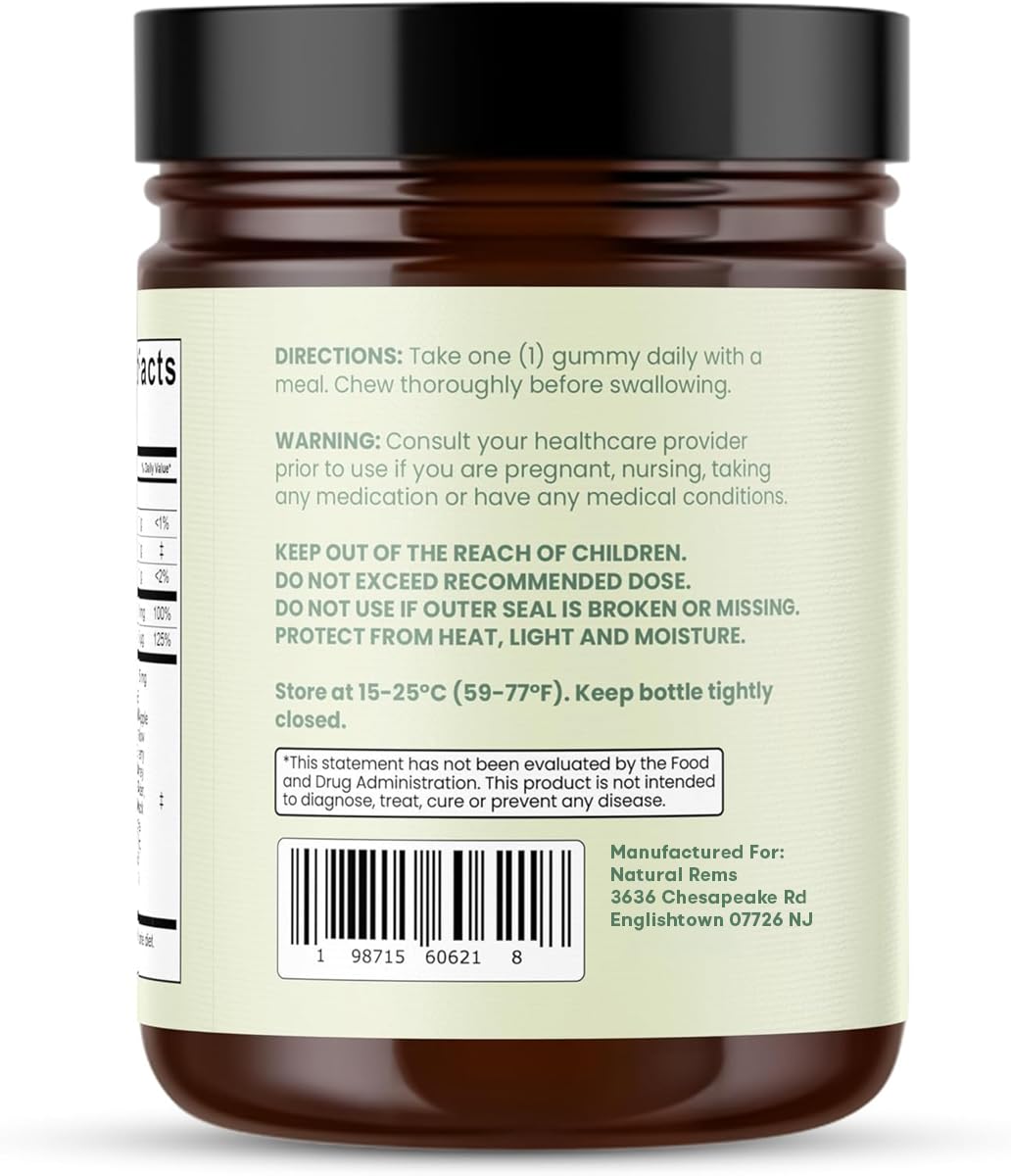 Natural Rems Sea Moss Gummies 16-in-1 - Ashwagandha Black Seed Oil Bladder Wrack Turmeric Vitamin C & D3 with Manuka Burdock Root Dandelion Yellow Natural Rems