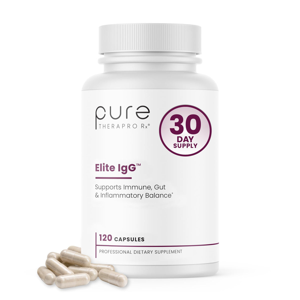 Pure Therapro Rx Elite IgG Immunoglobulin Supplement, 120 Caps - Gut Health & Immune Support, 1100 mg IgG, IGA & IgM, Sunflower Lecithin | Dairy & Gluten Pure Therapro Rx
