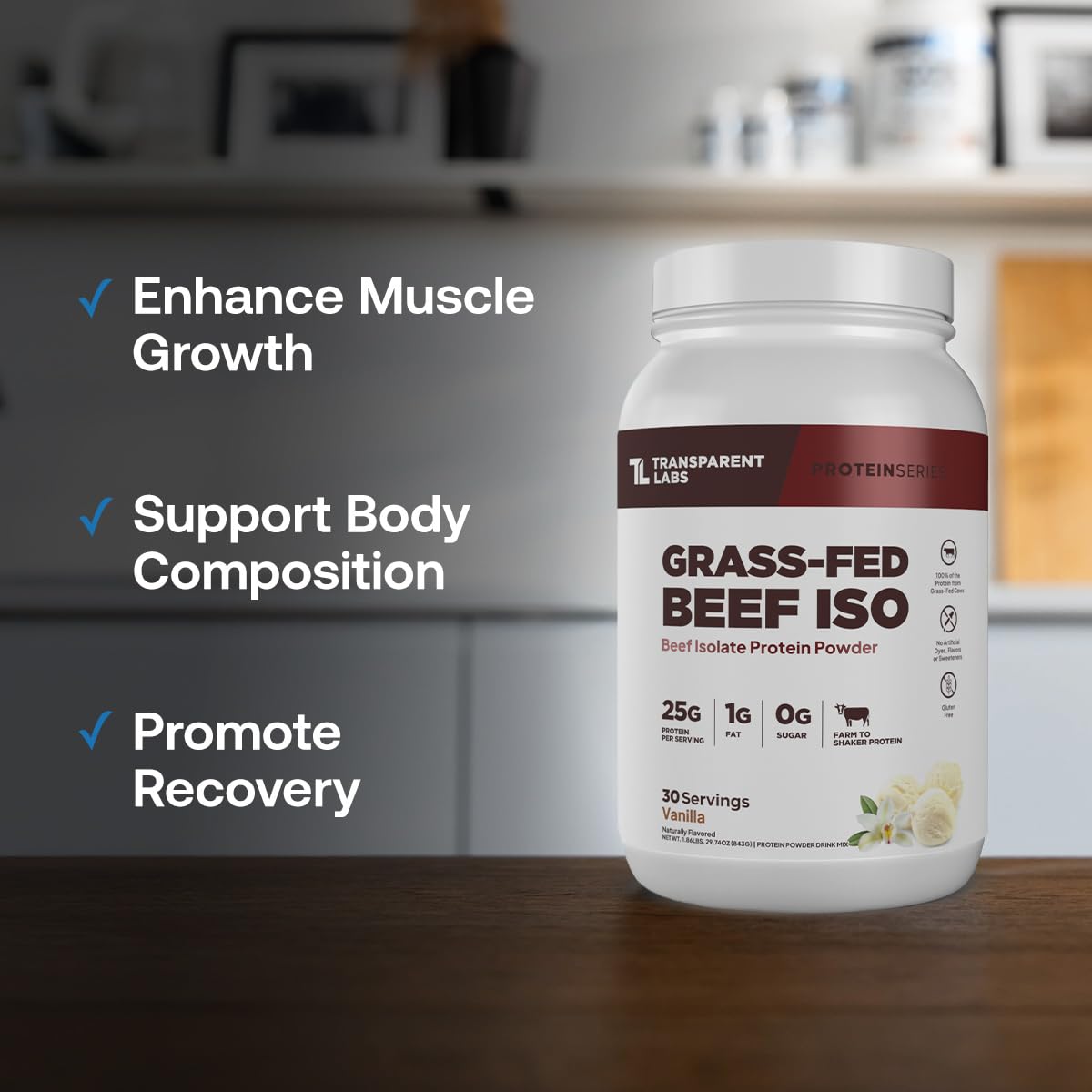 Transparent Labs Grass-Fed Beef Isolate Protein Powder – Naturally Flavored, Dairy-Free Protein with 25g of Protein per Serving for Increased Recovery & Strength - 30 Servings, Chocolate Peanut Butter