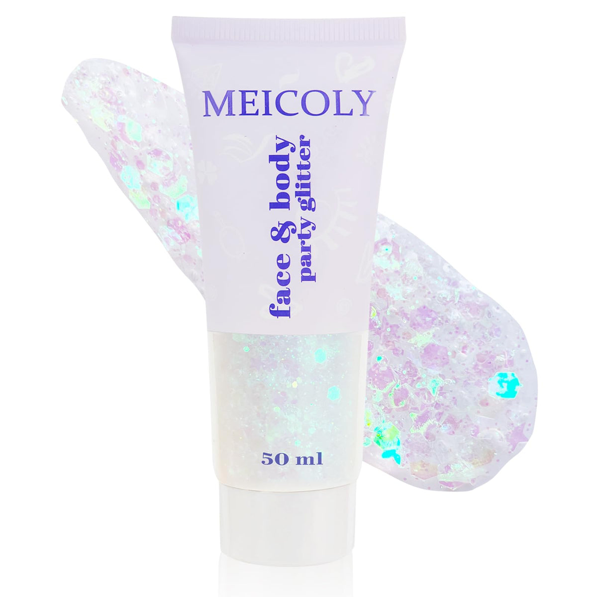 MEICOLY Clear White Face Body Glitter,Mardi Gras Face Glitter Makeup for Kids Women,Face Glitter for Running Half Marathon,Sparkly Mermaid Hair Glitter,Singer Concert Festival Rave Accessories MEICOLY