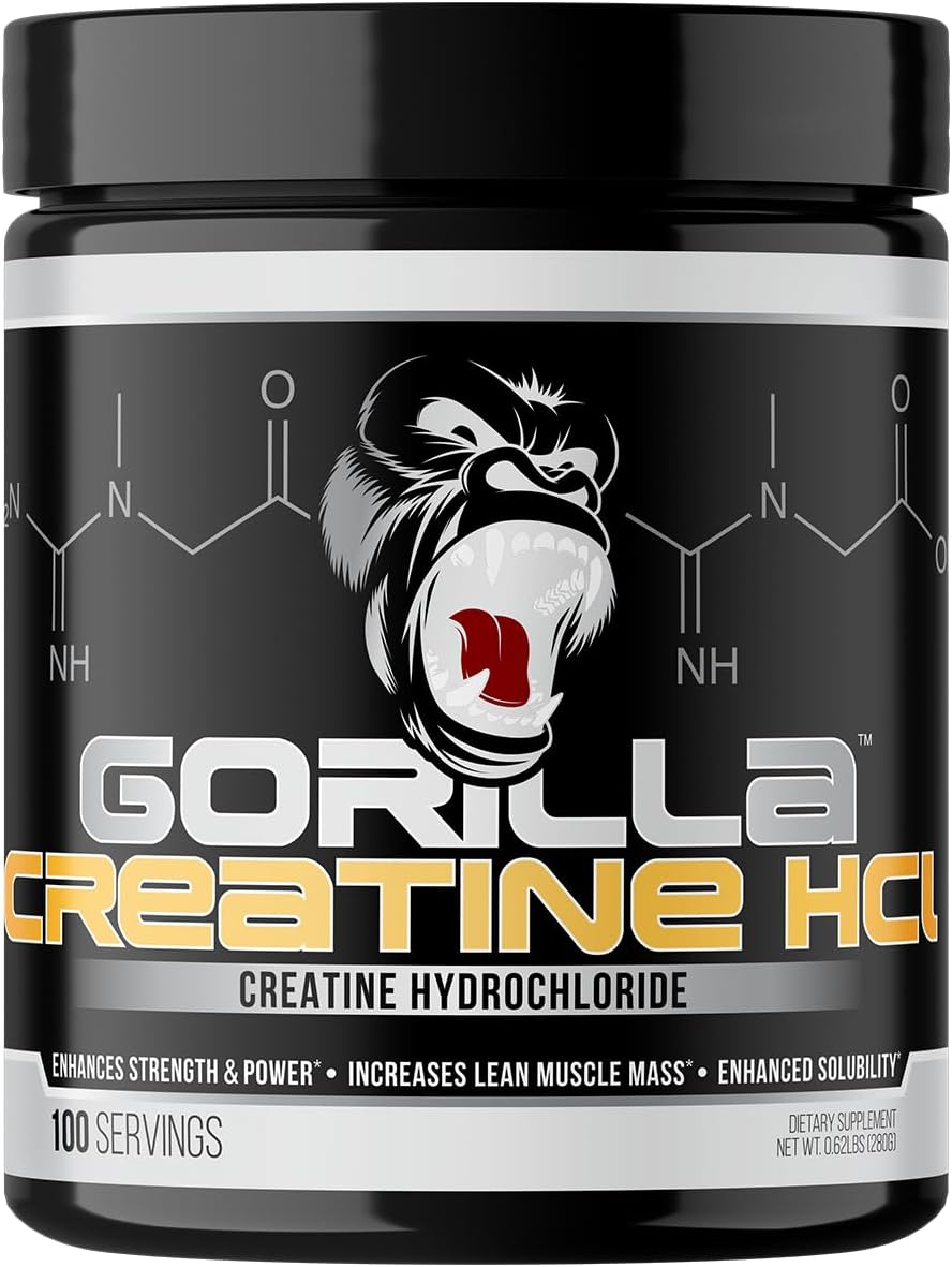 Gorilla Mind CON-CRĒT® Creatine HCl W/Pepsin, Unflavored | GI-Friendly Alternative | Muscle Size, Power Output, Strength, Brain Health & Performance | Convenient 2.5 Grams per Serving, 100 Servings