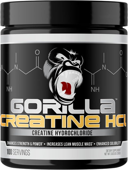 Gorilla Mind CON-CRĒT® Creatine HCl W/Pepsin, Unflavored | GI-Friendly Alternative | Muscle Size, Power Output, Strength, Brain Health & Performance | Convenient 2.5 Grams per Serving, 100 Servings