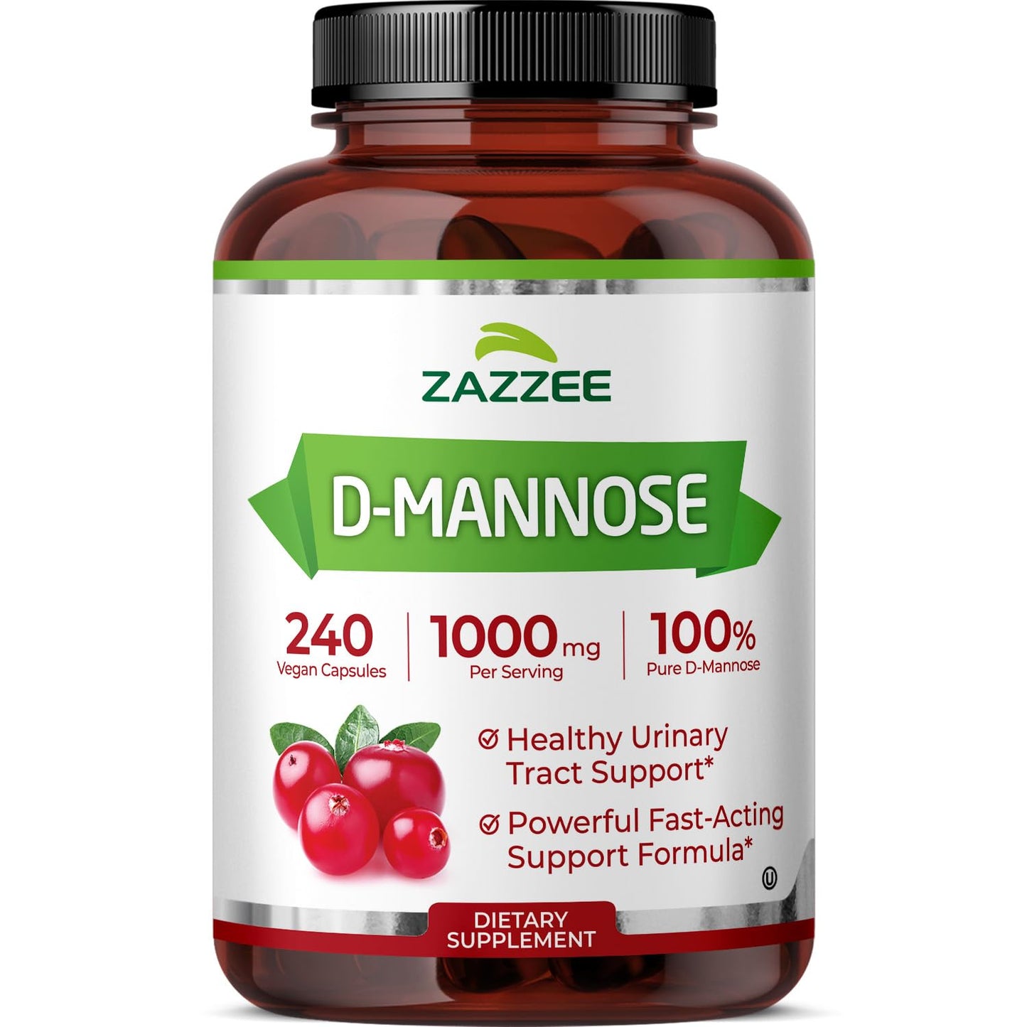 Zazzee D-Mannose, 1000 mg per Serving, 180 Vegan Capsules, 3 Month Supply | Potent & Fast-Acting, Certified Kosher, 100% Pure, All-Natural Urinary Tract Health Support, 100% Vegetarian, Non-GMO Gsupps Australia