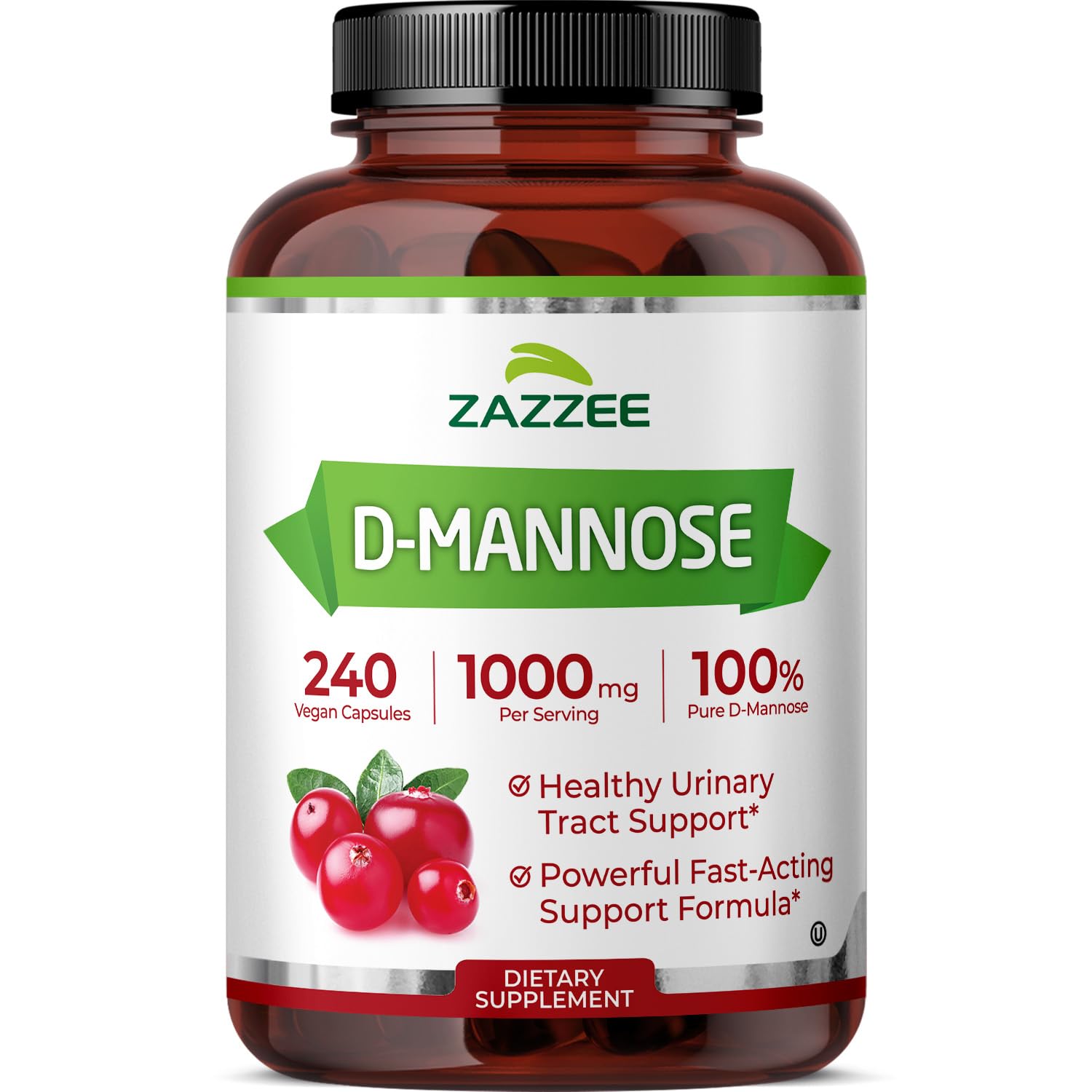 Zazzee D-Mannose, 1000 mg per Serving, 180 Vegan Capsules, 3 Month Supply | Potent & Fast-Acting, Certified Kosher, 100% Pure, All-Natural Urinary Tract Health Support, 100% Vegetarian, Non-GMO Gsupps Australia
