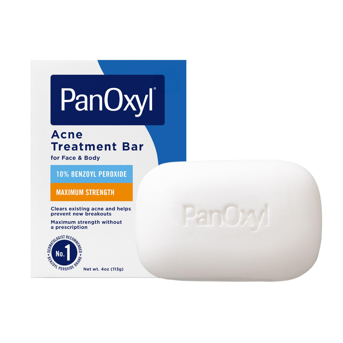 PanOxyl Acne Treatment Bar with 10% Benzoyl Peroxide, Maximum Strength Bar Soap for Face, Chest and Back, Benzoyl Peroxide Soap Body Wash, Vegan, For Acne Prone Skin, 4 oz PanOxyl