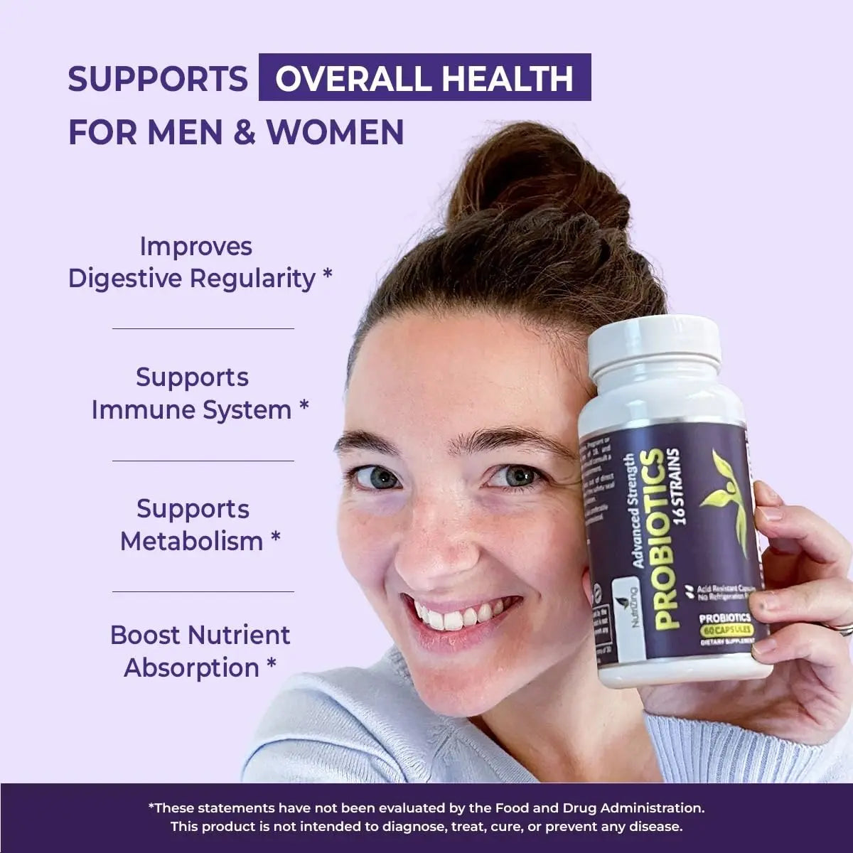 NutriZing Vegan Probiotics for Digestive Health - 30 Billion CFU & 16 strains - Bifidobacterium & Lactobacillus Probiotics for Men & Women NutriZing