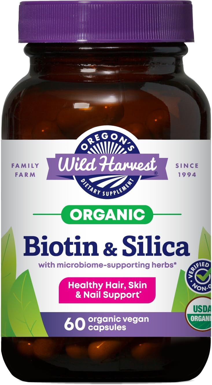 Oregon's Wild Harvest Biotin & Silica USDA Certified Organic Vegan Capsules for Hair, Skin & Nail Support with Microbiome-Supporting Herbs Non-GMO 60 Count Gsupps Australia