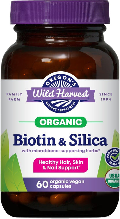 Oregon's Wild Harvest Biotin & Silica USDA Certified Organic Vegan Capsules for Hair, Skin & Nail Support with Microbiome-Supporting Herbs Non-GMO 60 Count Gsupps Australia
