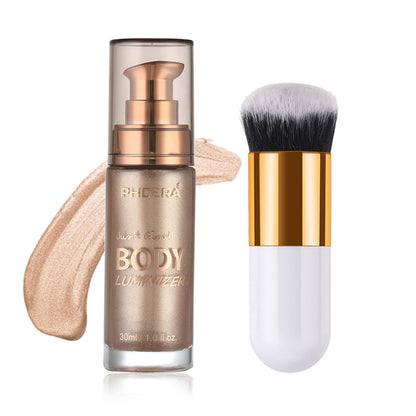 Body Shimmer Oil, Rose Gold Natural Glow Luminizer, Brush Include, 1oz Lezero