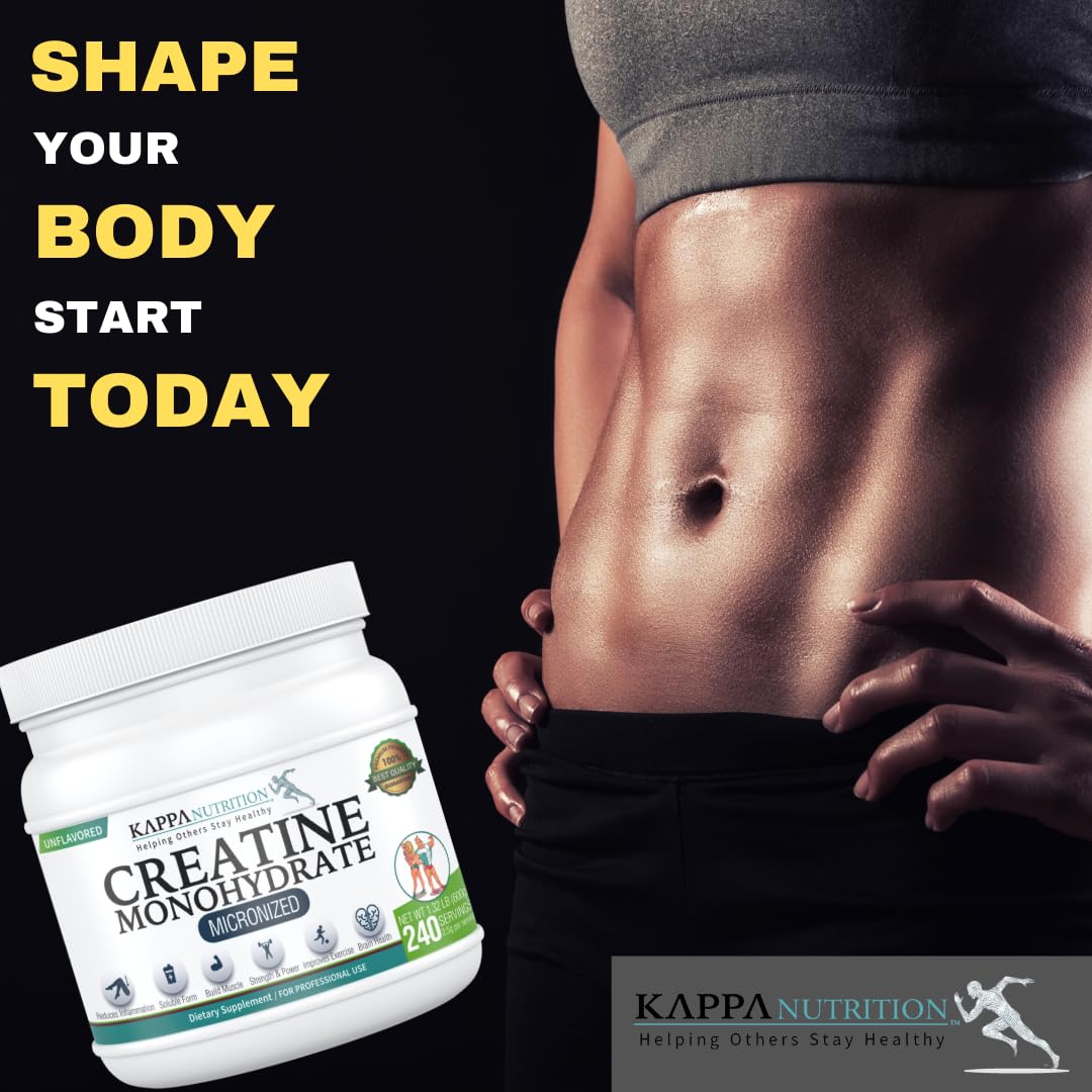 Kappa Nutrition Creatine Monohydrate Powder, Pure Amino Acid Formula, Supports Muscle Strength, Cellular Energy & Mental Focus* Gluten-Free, Keto, 2.25g per Scoop, 240 Servings, Net Wt. 1.32 LB (600g) KAPPA NUTRITION buy australia supplements