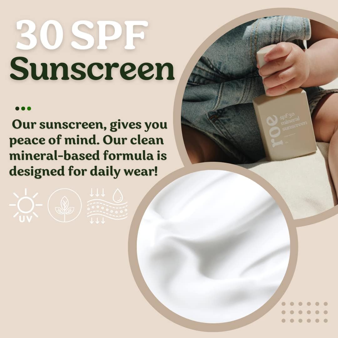 Roe Wellness- Baby Sunscreen Mineral & Reef Safe, Zinc Oxide, Non-Toxic Ingredients SPF 30 | Great For Toddlers, Kids, Newborns & Babies | Non-Greasy, Paraben-Free