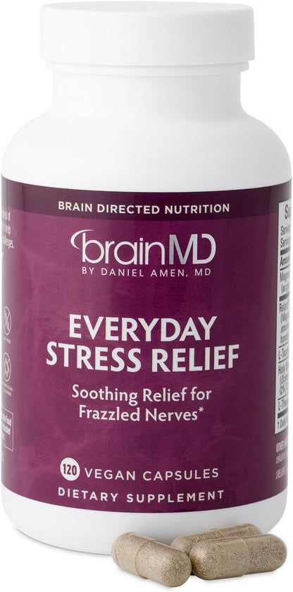 BRAINMD Dr Amen Everyday Stress Relief - 120 Capsules - Promotes Relaxation & Focus - Non-Drowsy - Gluten Free - 30 Servings