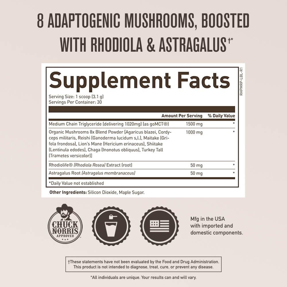 ROUNDHOUSE PROVISION Qi Master Adaptogen Blend, Earthy Mushroom Flavor with Astragalus Root, Rhodiolife Extract, MCT, 8 Organic Mushrooms (30 Scoops) by Chuck Norris ROUNDHOUSE PROVISION buy australia supplements