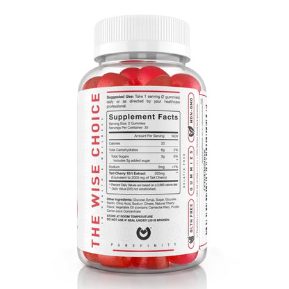 PUREFINITY Tart Cherry Gummies – Uric Acid Flush for Joint Relief & Recovery, Raw Juice Extract Antioxidant – Non-GMO, Gluten Free, Vegan, 60 Gummies