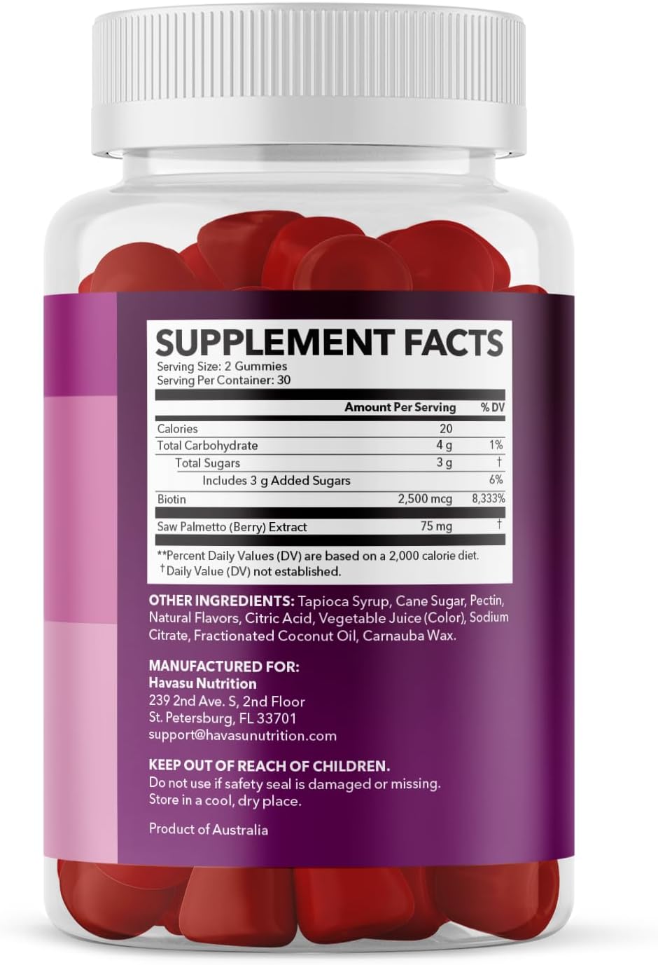 Saw Palmetto Gummies for Women, Raspberry, 60ct, 2500mcg Biotin | DHT Blocker & Hair, Skin, Nail Health Gummies, Supports Stronger-Looking Hair, Raspberry Flavor, 1 Month Supply Gsupps Australia