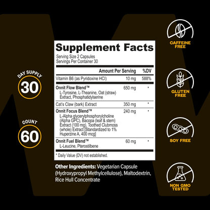 ONNIT Alpha Brain Nootropic Brain Supplement for Focus, Memory, Mental Clarity, Cognitive Support with L-Theanine and Vitamin B6, 90 Count